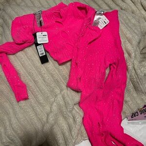 Hot Pink Two-Piece Set with Rhinestones